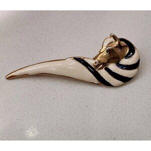 Vintage Enamel Gold Tone Zebra Brooch Pin Statement